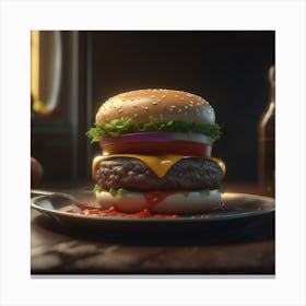 Burger On A Plate 106 Canvas Print