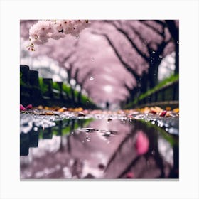 Avenue of Cherry Blossom Trees in the Rain Canvas Print