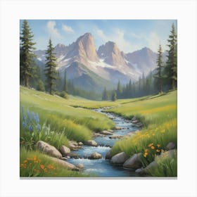 Mountain Stream Paintings Art Print 1 Canvas Print