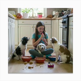 Little Girl Feeding Dogs Canvas Print