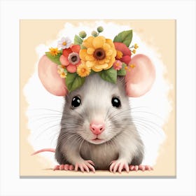Floral Baby Rat Nursery Illustration (15) Canvas Print