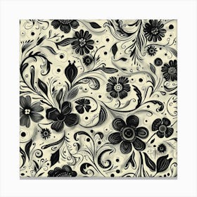 Black And White Floral Pattern 1 Canvas Print