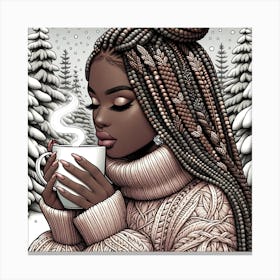 Black Girl Drinking Coffee In Winter Canvas Print