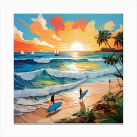 Sunset Surfers Canvas Print