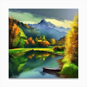 Boat On A River Canvas Print