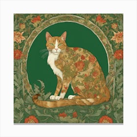 Cat In Floral Frame Canvas Print