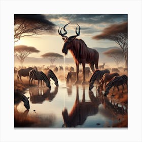 Antelopes Drinking Water 1 Canvas Print