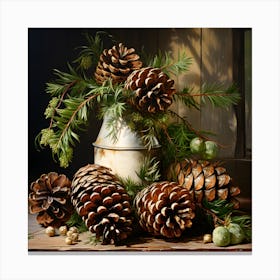 Antique Pine Cones Still Life Canvas Print