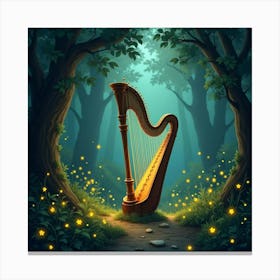 Enchanted Harp Playing Itself In An Enchanted Glade With Glowing Fireflies 1 Canvas Print