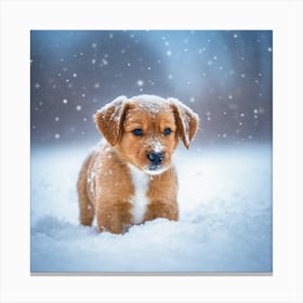 Puppy In The Snow Canvas Print