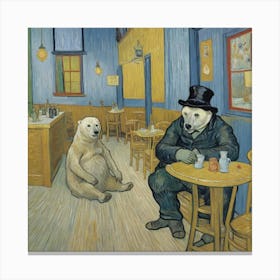 Polar Bears At The Cafe and Drinking Coffee Canvas Print