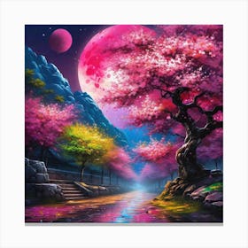 Cherry Blossoms At Night 5 Canvas Print