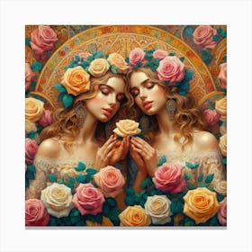 Two Women With Roses 2 Canvas Print