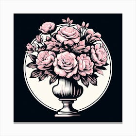 Pink Roses In A Vase 2 Canvas Print