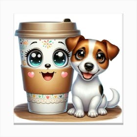 Cute Dog And Cup Of Coffee 2 Canvas Print