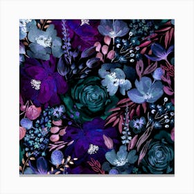 Floral Chaos Dark Blue Canvas Print