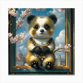 Panda Bear In The Window Canvas Print