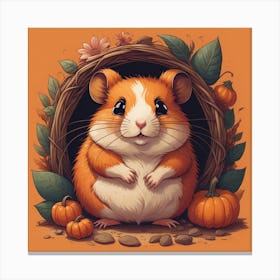 Cute Hamster With Pumpkins Canvas Print
