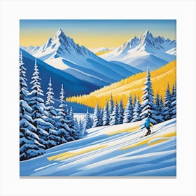 Skier In The Mountains Canvas Print