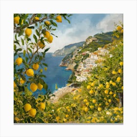 Amalfi View With Lemons Travel Painting Italy Art Print 3 Canvas Print