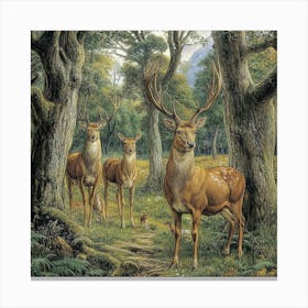 Deer In The Woods Art Canvas Print