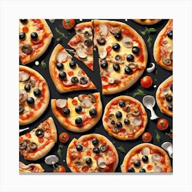 Pizzas On A Black Background Canvas Print