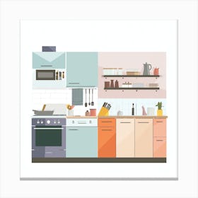 Kitchen Interior Flat Vector Illustration 12 Canvas Print