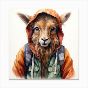 Watercolour Cartoon Tahr In A Hoodie 2 Canvas Print