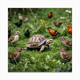 The Birds Gathered At Tortoise As He Lands Canvas Print