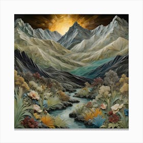 Mountain Stream - Style of William Morris 1 Canvas Print