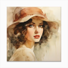 Watercolor Of A Woman In A Hat Canvas Print