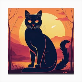 Black Cat At Sunset Canvas Print