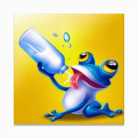 Frog Drinking Water From A Bottle Canvas Print