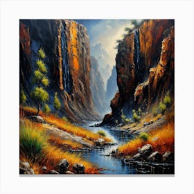 Waterfalls In The Mountains Canvas Print