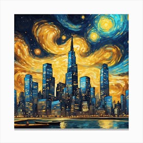 Modern Cityscape Transformed Into A Van Gogh Inspired Masterpiece (1) Canvas Print