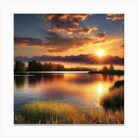 Sunset Over Lake 30 Canvas Print