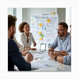 Business Strategy Meeting In Action With A Diverse Group Of Four Adults Two Women And Two Men Stra (6) Canvas Print