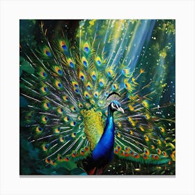 Peacock In The Forest art print 2 Canvas Print