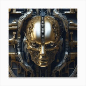 Golden Robot Head Canvas Print