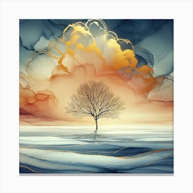 Lone Tree In The Snow Canvas Print