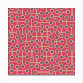 CIRCUITS Retro 1970s Mid Century Abstract Geometric Groovy Polka Dot in Vintage Purple and Beige on Fuchsia Hot Pink Canvas Print