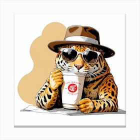 Tiger Drinking Coffee Canvas Print