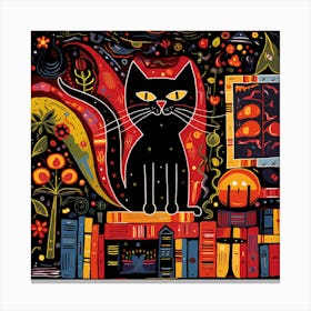 Cat In The Library Canvas Print