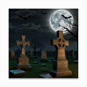 Cemetery At Night Canvas Print