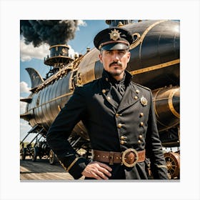 Steampunk Man In Uniform Canvas Print