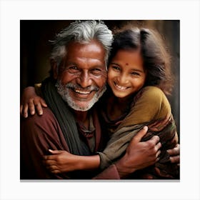 Indian Father And His Daughter Canvas Print