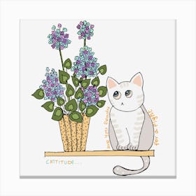 Cute Cat With Flowers Funny Design Canvas Print
