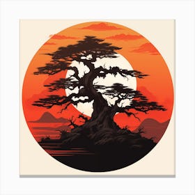 Majestic Tree Silhouette By Sunset Canvas Print
