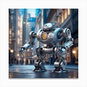 Futuristic Robot On City Street Canvas Print