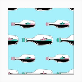Seamless Pattern Of Bottles with Ships Canvas Print